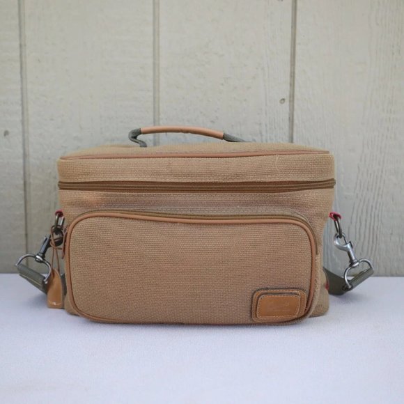 Vtg Ricardo Beverly Hills Canvas Leather Toiletry Bag Travel Tote Shoulder Strap - Picture 1 of 12